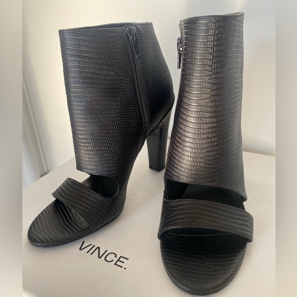 Vince Sansa Gray Leather Open Toe Heel Booties 9 M New - Picture 2 of 8